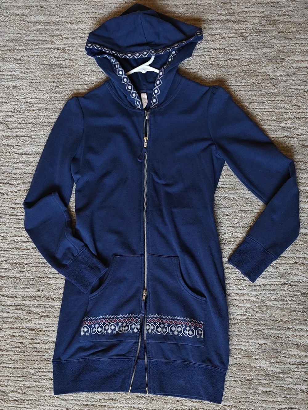 Anthropologie Pink Lotus Embroidered Tunic Hoodie Sweatshirt w/ 2-way Zipper XS